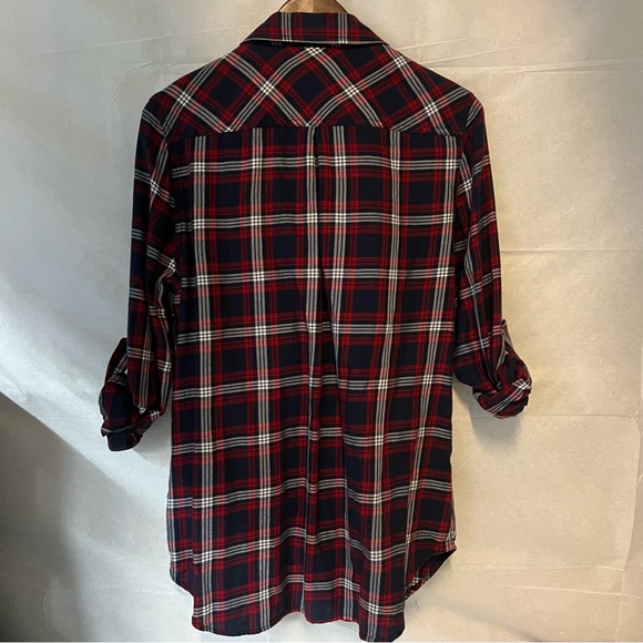 True Religion Collared Western Pocket Red Blue Plaid button up women Shirt large - Picture 16 of 16
